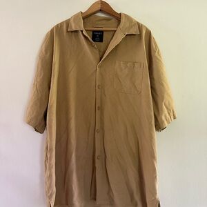 Trust Men's Tan Linen Blend Casual Button Down Shirt